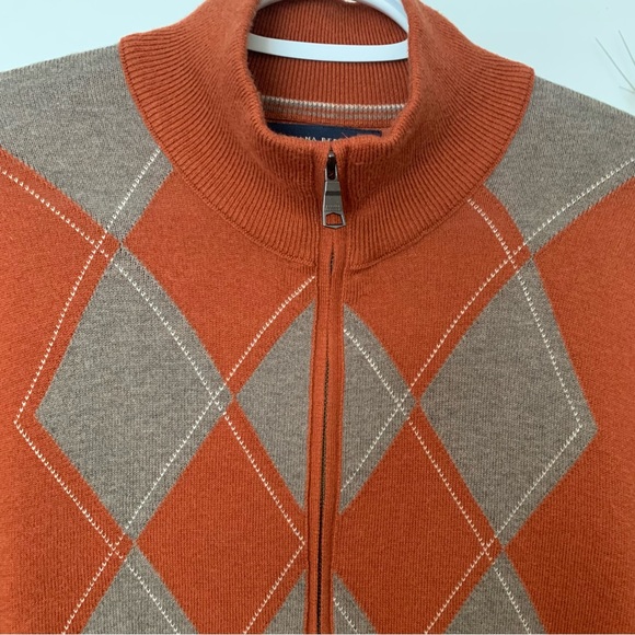 Banana Republic, Cotton/Silk Blend, Argyle, Zip Front Sweater, Size Large - Picture 4 of 13